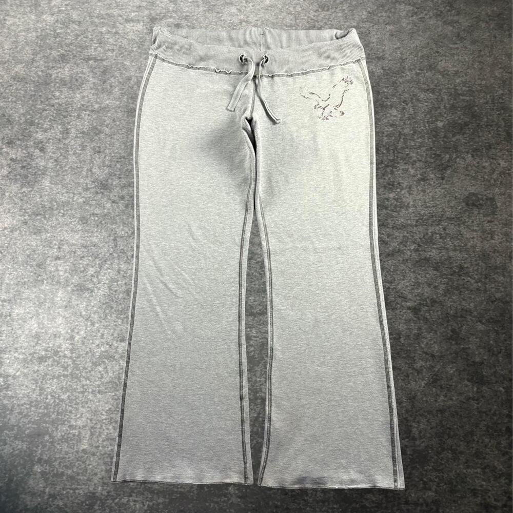 Vintage Y2K American Eagle Women’s L Gray Low Rise Flare Sweatpants Spellout